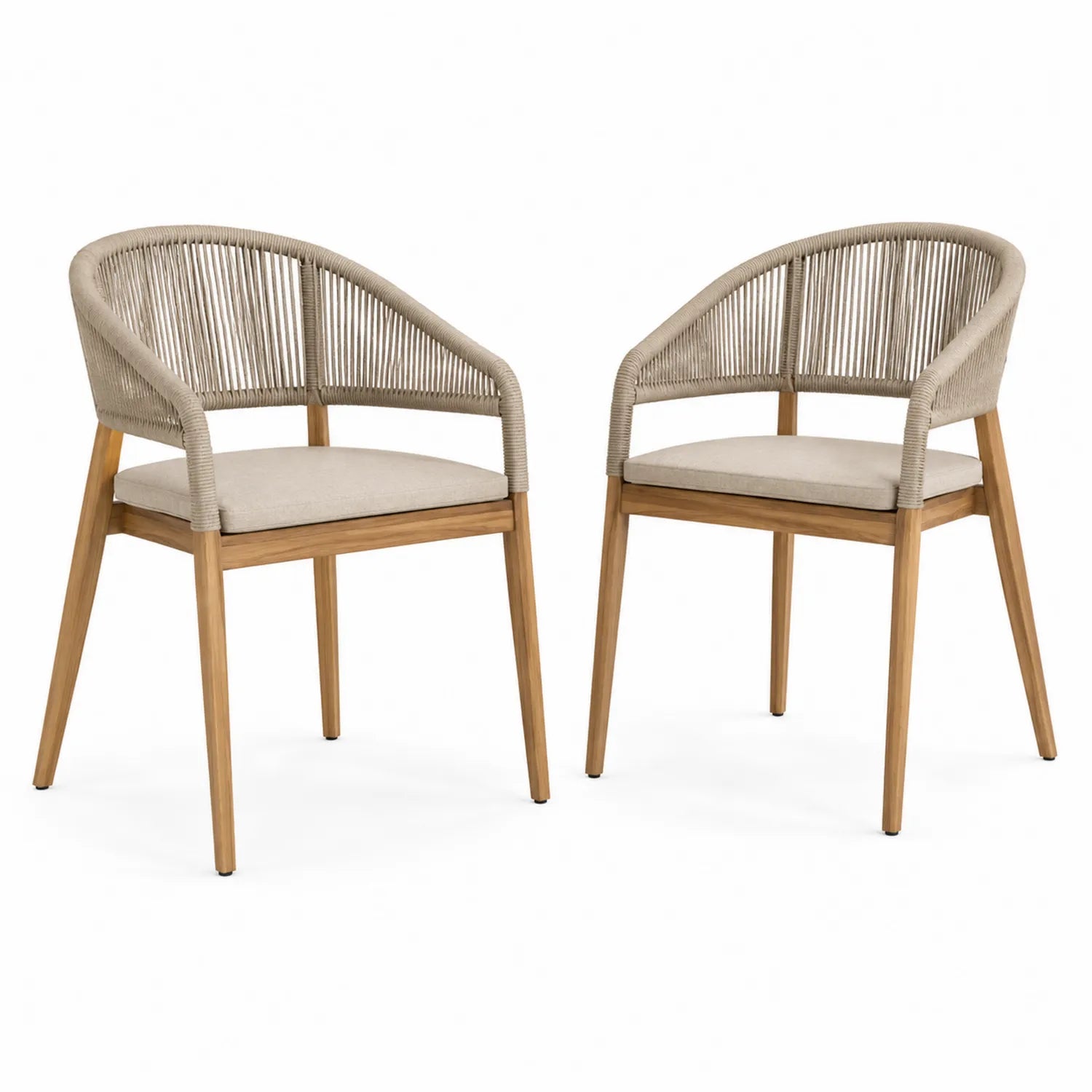 Chaises en bois de teck avec corde en polyester