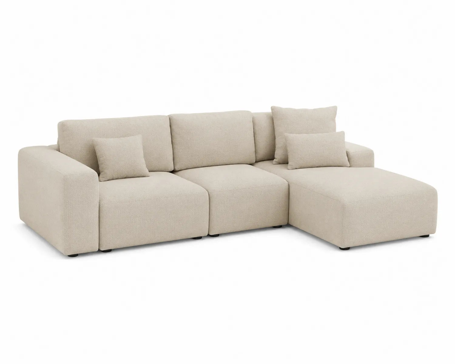 Canapé d'angle modulable en tissu beige 4 places avec méridienne