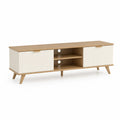 Meuble TV en bois avec portes battantes en MDF Chêne/Blanc 200x40x50 cm