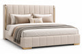 Lit king size en velours beige avec accent en métal doré 200x180 cm