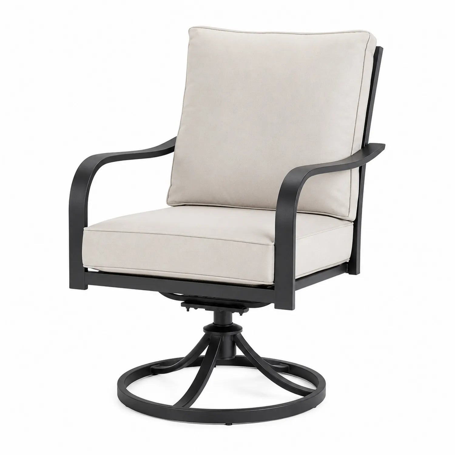 Chaise pivotante extérieure métal coussins polyester noir beige