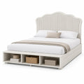 Lit double en bois avec tête de lit rembourrée et rangement intégré Blanc 200x160 cm