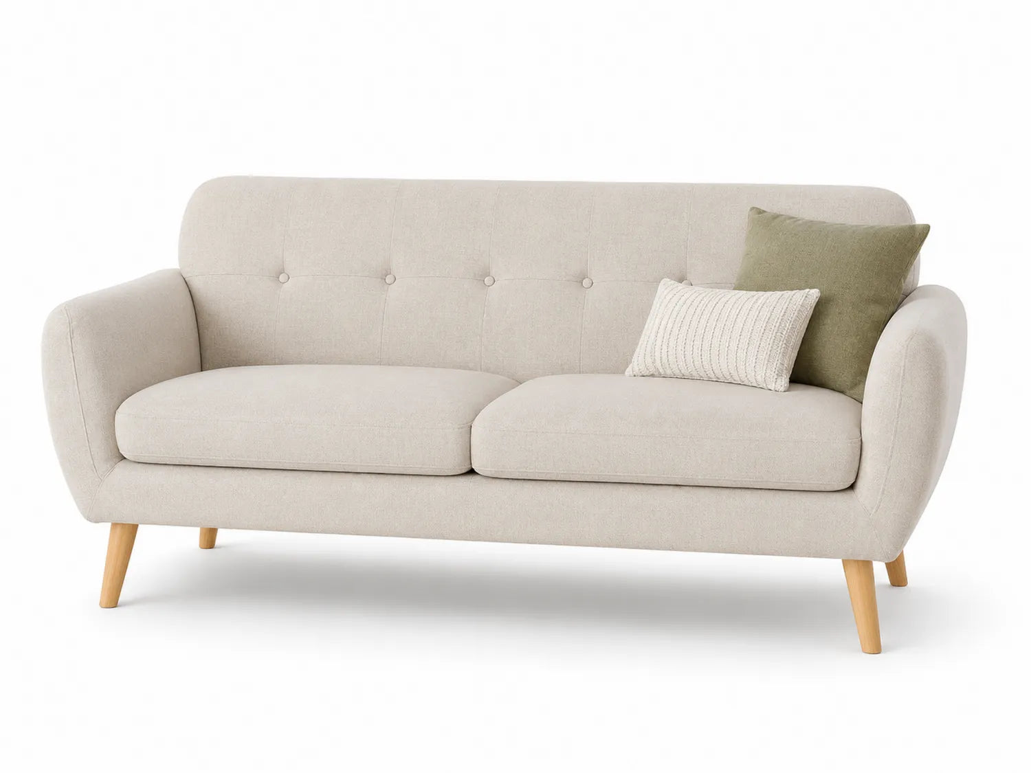 Canapé 2 places tissu polyester Beige pieds en bois