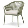 Chaise d'extérieur en aluminium vert avec corde et coussin beige, 58 cm x 60 cm x 79 cm