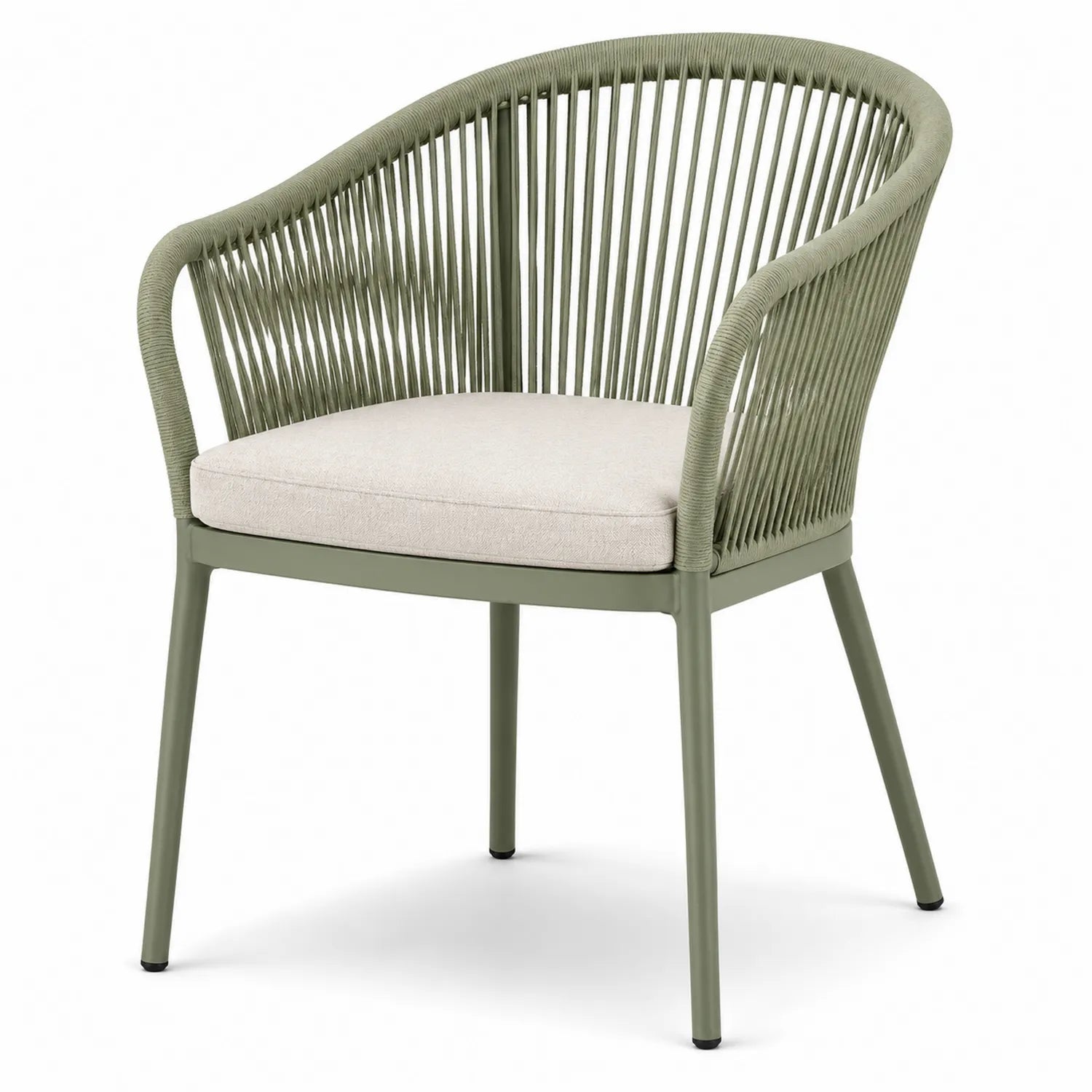 Chaise d'extérieur en aluminium vert avec corde et coussin beige, 58 cm x 60 cm x 79 cm