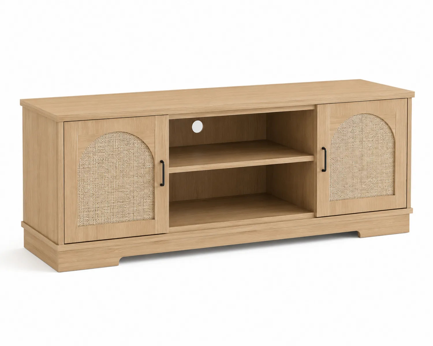 Meuble TV en MDF et rotin naturel 120x40x50 cm
