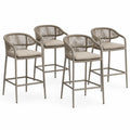 Lot de 4 chaises de bar extérieur en métal et corde avec coussin beige